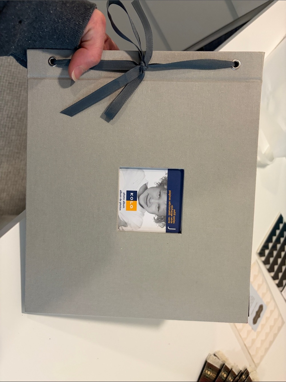 KOLO Gray Ribbon-Bound Photo Album with Photo Corners